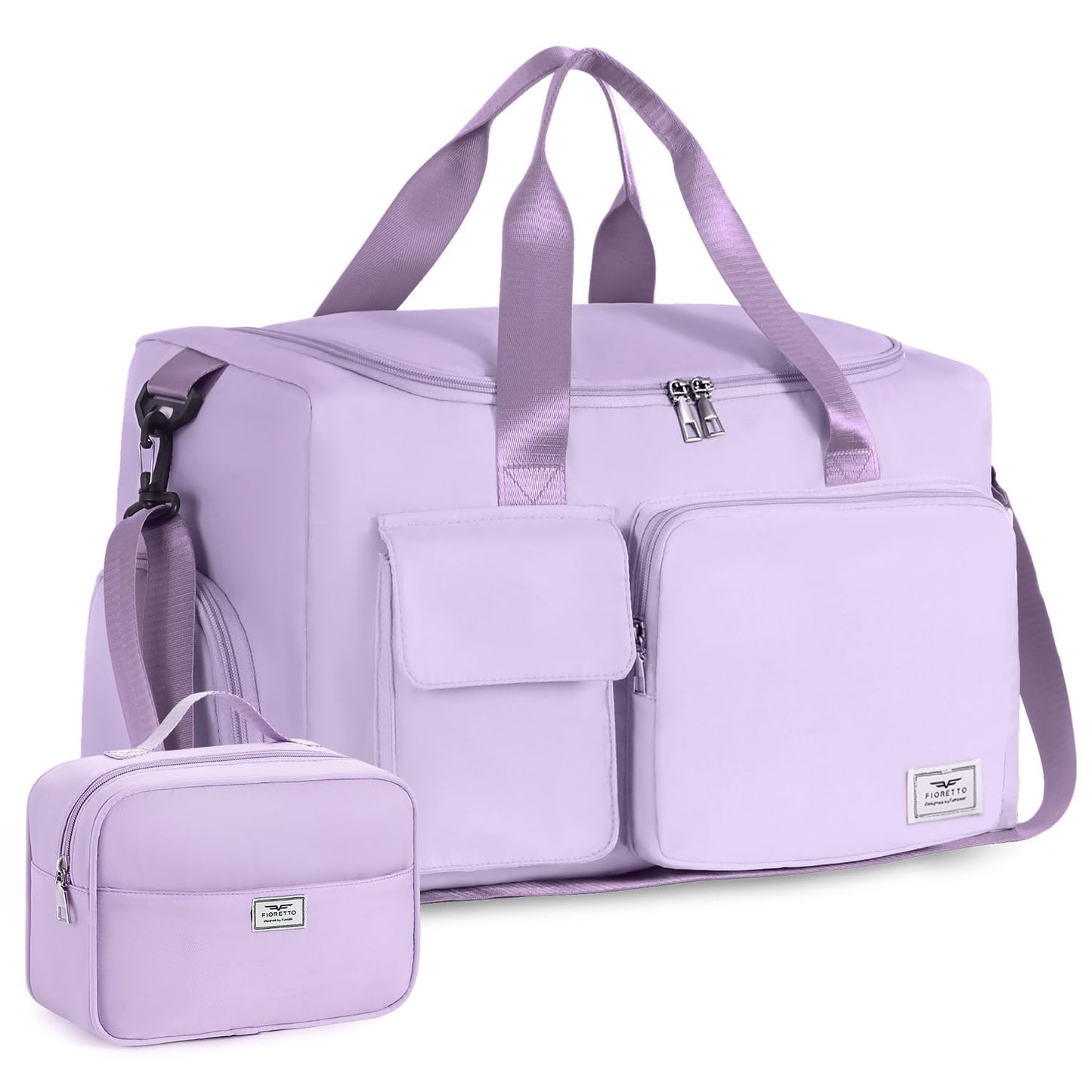 FIORETTO Women's Gym Duffle Bag with Shoes Compartment, 30L Capacity, Ideal for Travel, Gym, Sports, Duffel, Weekender, with Toiletry Bag, Lavender