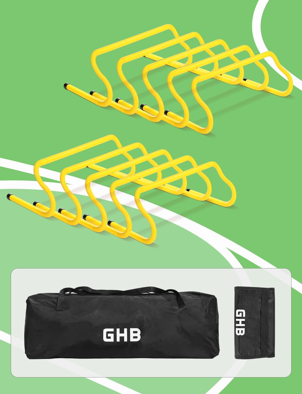 GHB 10 Pack 8" Agility Hurdles Speed Agility Training Hurdles, Detachable Sturdy Hurdles Training Equipment Set with Carry Bag for Kids,Athletes,Soccer,Basketball