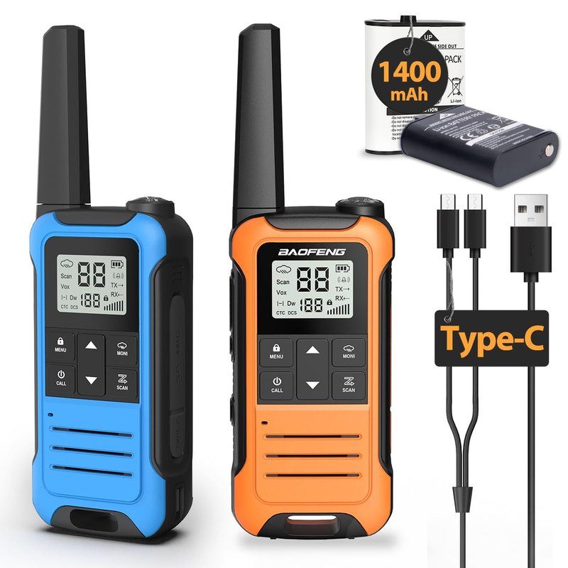 Walkie Talkies Long Range for Adults, Walkie Talkie Rechargeable Baofeng F22 FRS Radio Walky Talky Family Walkie-Talkie with 1400 mAh Battery NOAA USB-C Charger for Camping Hunting (2 Pack)