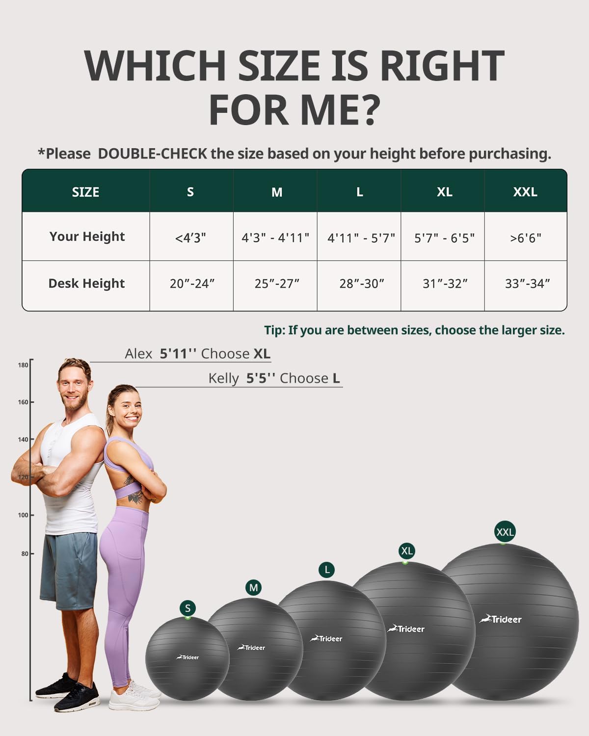 Trideer Exercise Ball - Stability Ball for Yoga, Pilates & Fitness | Core Training & Balance | 5 Sizes Available