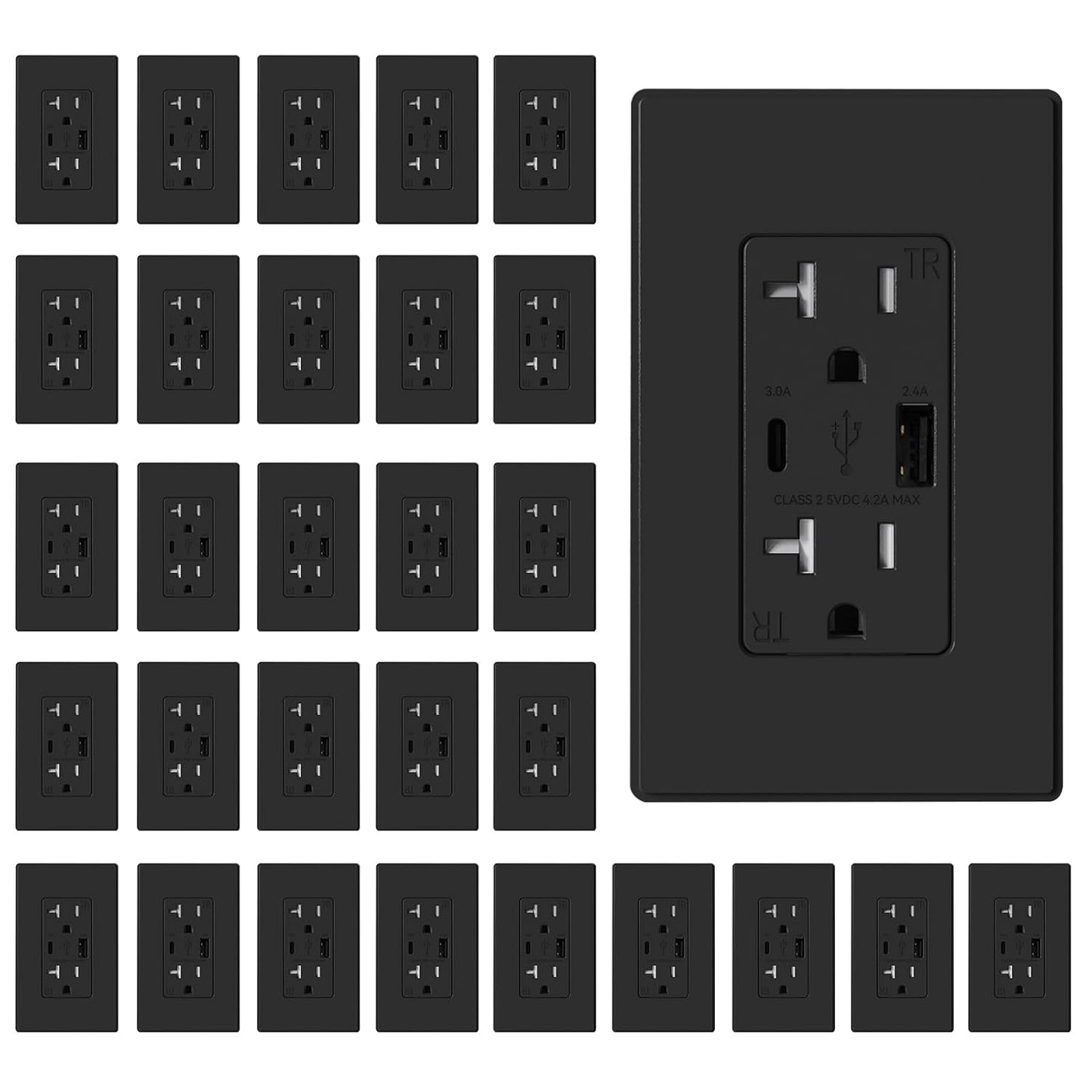 USB Wall Charger Outlet with A & C Ports - 15A Tamper Resistant, UL Listed, 6 Pack, Light Almond