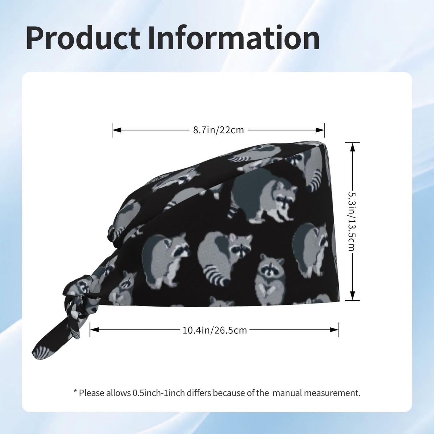 Funny Cute Racoon Raccoon Working Cap Scrub Cap with Sweatband Adjustable Unisex Women Tie Back Hat Nurse Surgical Caps