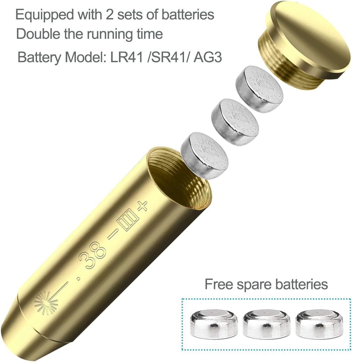 Red Dot Laser Boresighter - Precision Bore Sight for .38 Caliber | Includes 2 Sets of Batteries