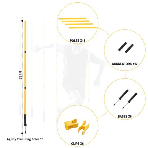 LTTGX Soccer Agility Training Poles Set: Football Speed Training Equipment with 6Soccer Agility Poles Adjustable Height Hurdles for Basketball Athletes Youth