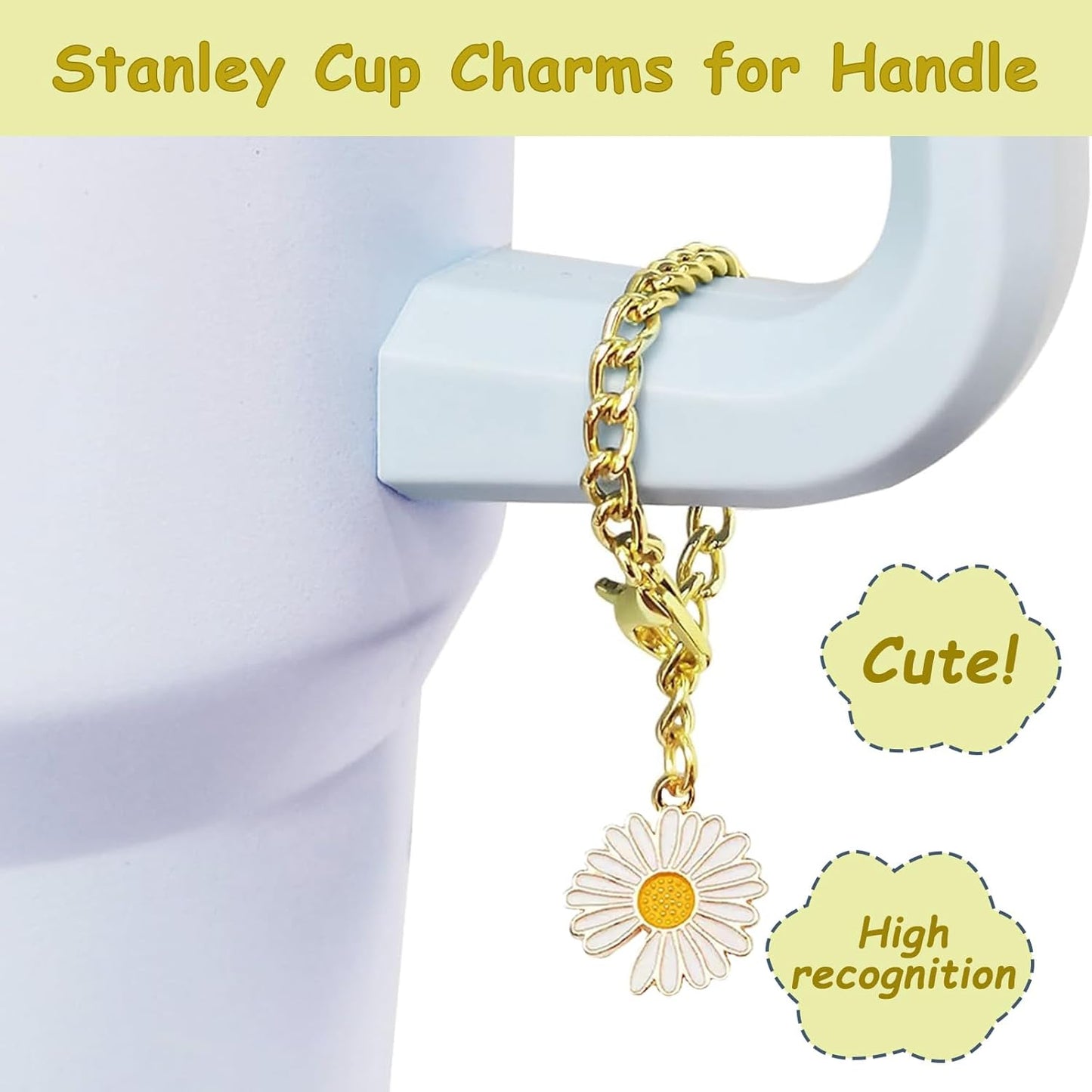 Stanley Cup Accessories Set - 2 Straw Covers, Silicone Stopper & Handle Charm | Fits 30/40 Oz Tumblers (Lemon Yellow)