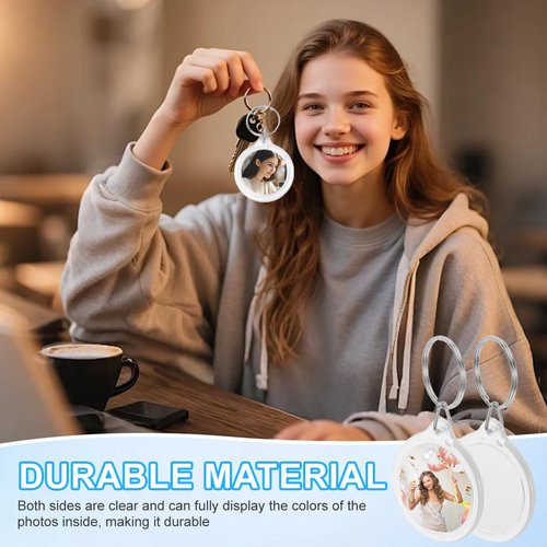 25Pcs Transparent 1.4 Inch Round Acrylic Photo Insert Keychain Blanks with Split Ring Circle Snap-in Photo Frame Keyring Blank Picture Keychains for Women and Men