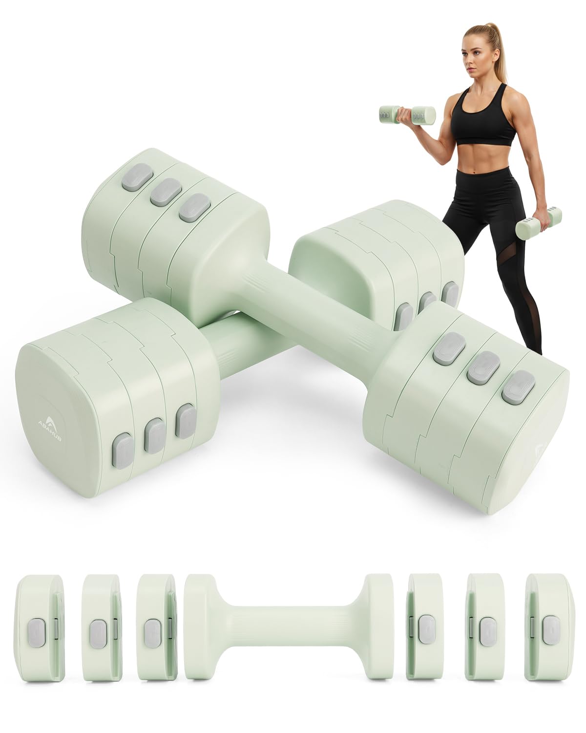 Abahub Dumbbell Set for Home Gym, 4 in 1 Adjustable Weights Dumbbells Set for Women, 11LB, Green