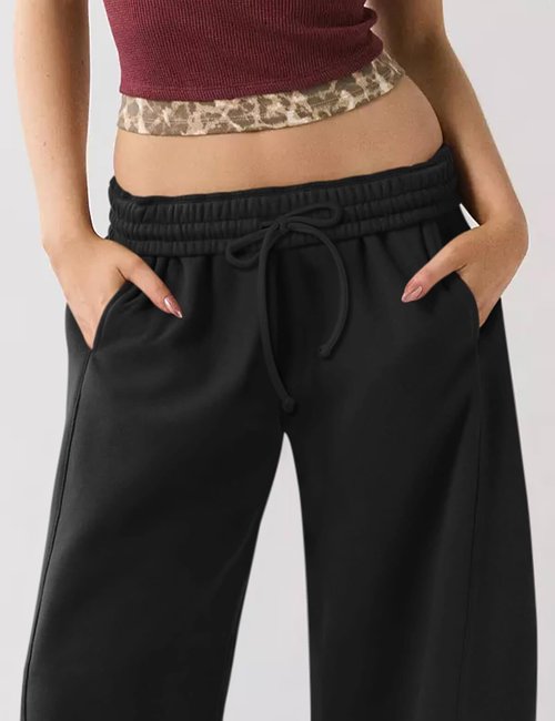 FACDIBY Women's Barrel Sweatpants Fleece Lined Wide Leg Baggy Sweat Pants Interior Drawstring Athletic High Waisted Lounge Sweats with Pockets Black M