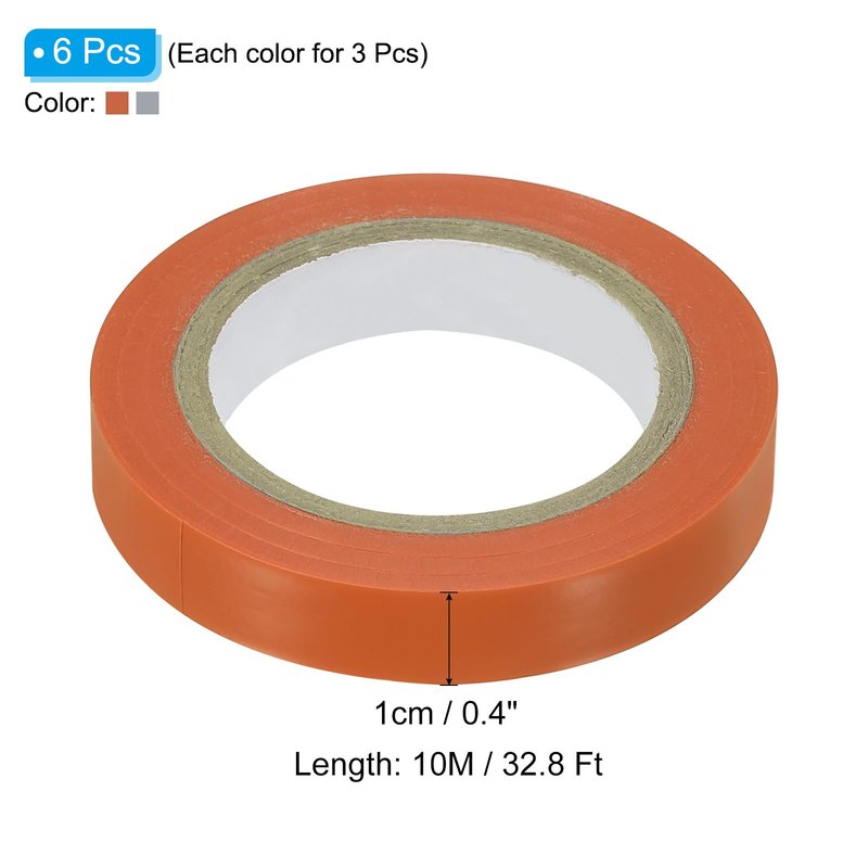 PATIKIL 32.8Ft Grip Finishing Tape, 6 Pack PVC Racquet Finishing Tapes Racket Accessories Sticky Seal for Tennis Badminton, Silver/Orange