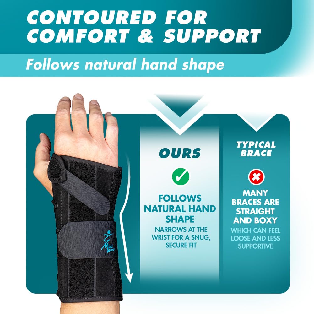 Med Spec 8" Wrist Lacer (Right Hand, Medium) - Wrist Brace with Easy Adjustable Lacing Support - Carpal Tunnel Hand and Wrist Stabilizer with Palmar & Dorsal Stays, Breathable Liner, 223934