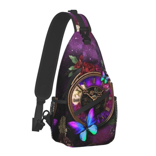 ASYG Steampunk Sling Bag Crossbody Chest Daypack Casual Backpack Vintage Clock Shoulder Bag For Travel Hiking