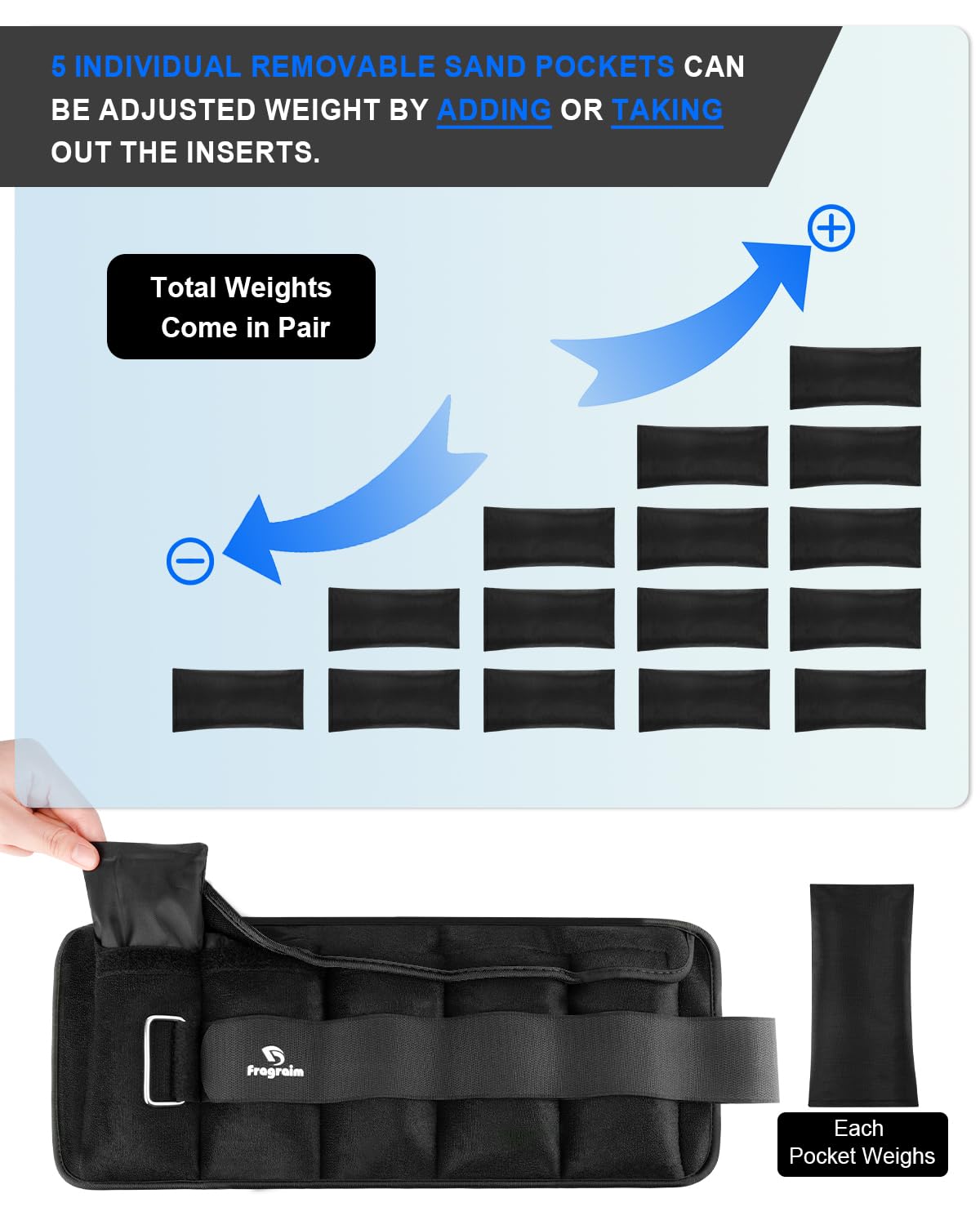 Adjustable Ankle Weights 1-10 LBS Pair with Removable Weight for Jogging, Gymnastics, Aerobics, Physical Therapy, Resistance Training|Each 1-5 LBS, Total 10LBS, Black