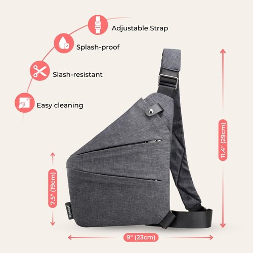 FlyHugz Anti-Theft Crossbody Sling Bag - Gray Canvas, Multi-Pocket, Water-Resistant Design for Travel