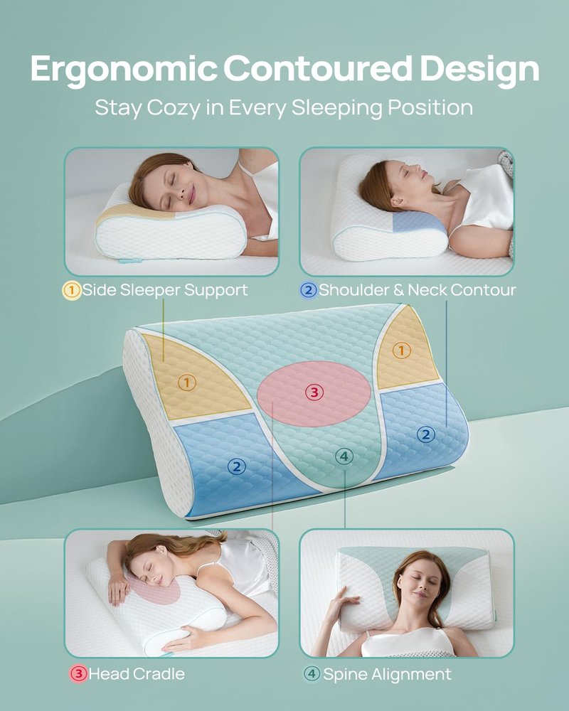 Releep Memory Foam Neck Pillow for Pain Relief – Adjustable Contour (4 Heights), Portable & Washable – Travel Pillow for Airplane, Car, Hiking (15.7” x 11”) – No Storage Bag