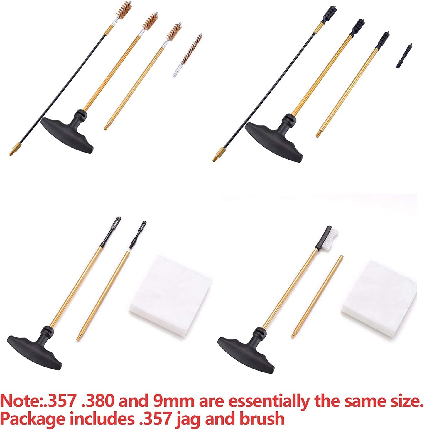BOOSTEADY Universal Handgun Cleaning kit .22.357/.38/9mm.45 Caliber Pistol Cleaning Kit Brush Jag with Flexible Coated Cable and Empty Bottle in Zippered Case
