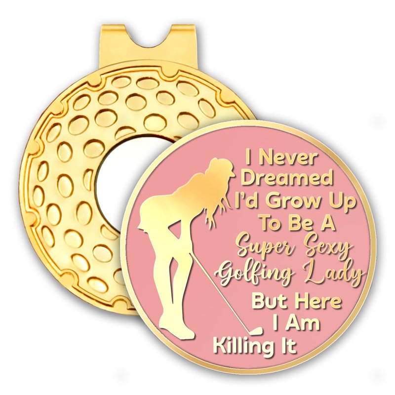 rofiowa Super Sexy Golfing Lady Pink Gold Golf Ball Marker with Hat Clip, Funny Golf Accessories for Women Girl, Christmas Mother's Day Birthday Gifts for Golf Fan Golfer, Novelty Golf Gifts for Her