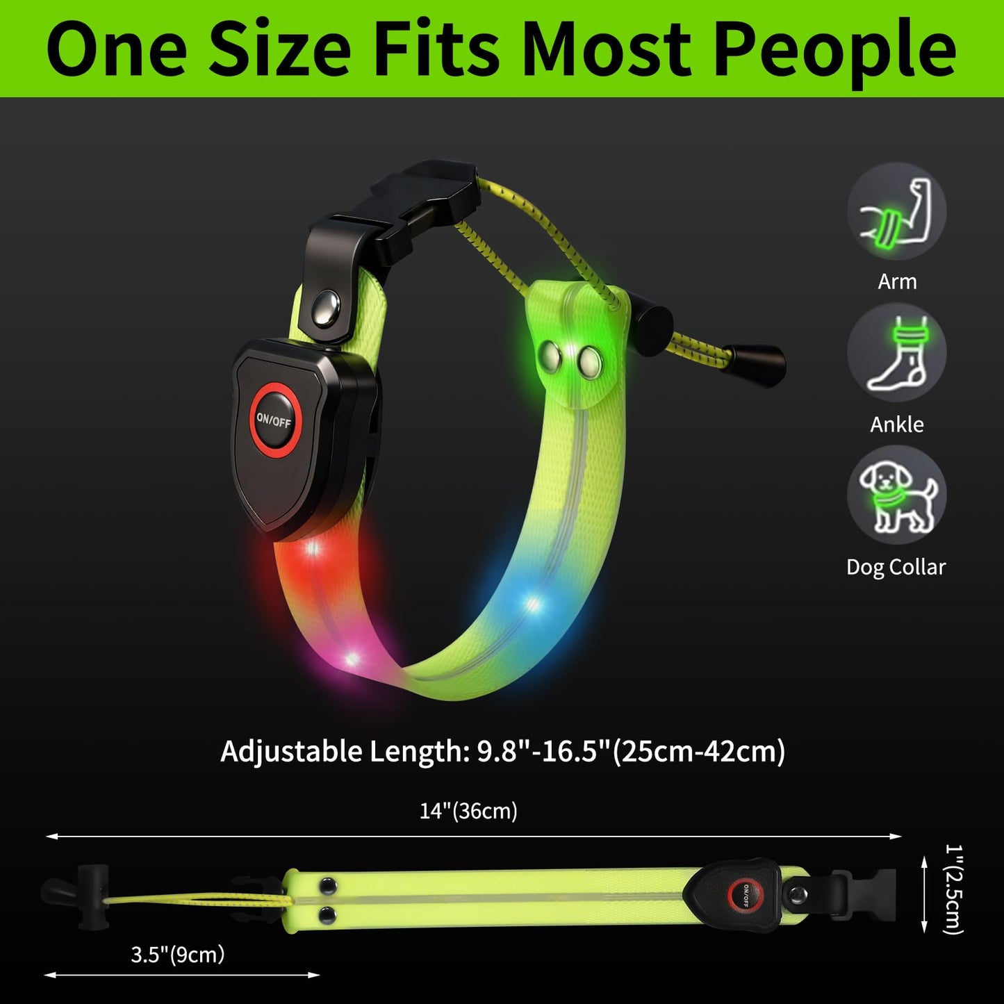 Taximi LED Armband for Running, High Visibility Reflective Running Lights for Runners, USB Rechargeable Light Up Arm Bands for Men Women Kids Night Cycling Walking Jogging