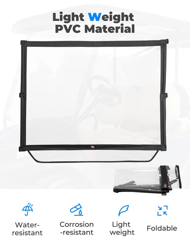 KEMIMOTO Foldable Golf Cart Windshield Compatible with EZGO RXV, Portable Lightweight PVC Replacement Front Windshield (Black)