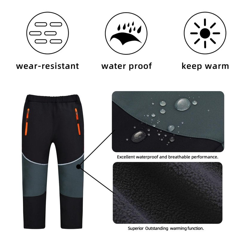 MEILONGER Boys Girls Softshell Skiing Snow Hiking Pants Fleece Lined Kids Waterproof Outdoor Trousers Bottoms(Black Gray,14)