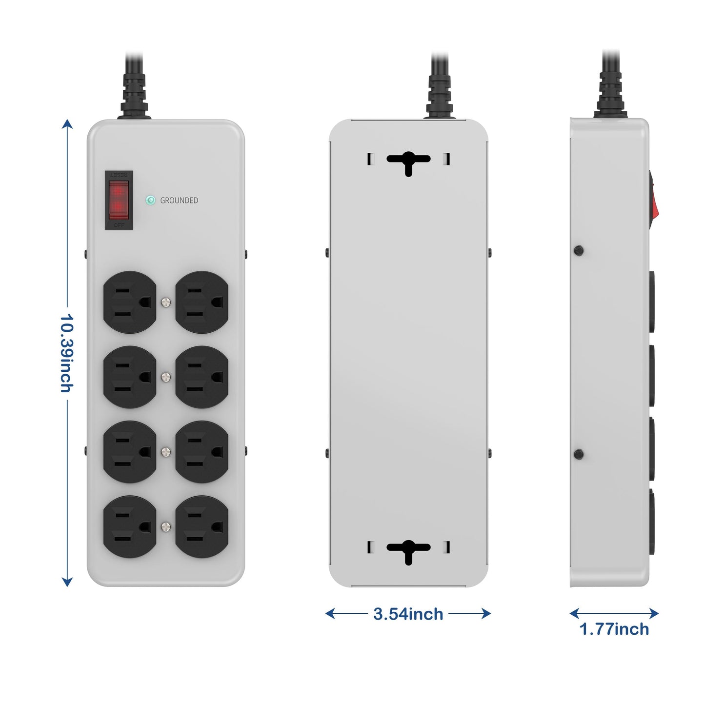 Heavy Duty Power Strip,Industrial Heavy Metal Case Surge Protector,8 AC Outlets,15Amp,2700 Joules,Protected' Indicator,14 Gauge Cord (Grey, 6FT Length)
