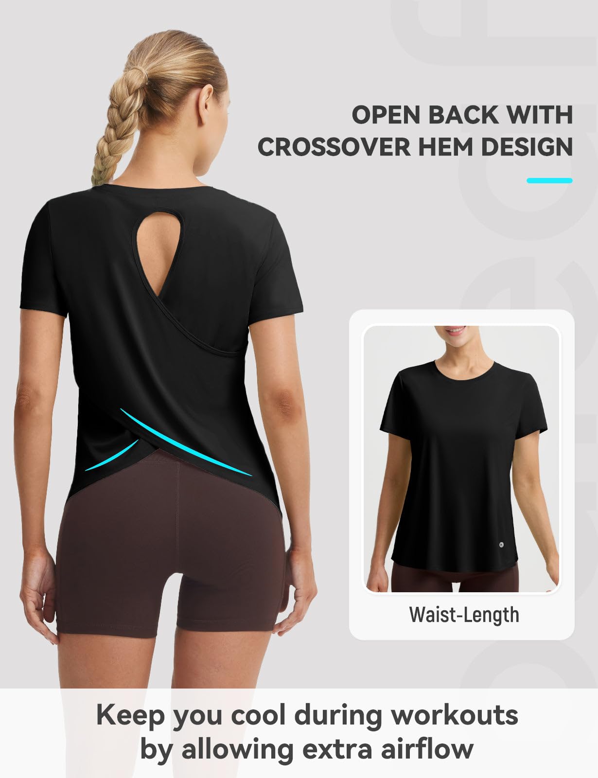 baleaf Women's Athletic Running Short Sleeve Shirts Workout Tops Quick Dry Moisture Wicking Gym Yoga Hiking T-Shirts UPF 50+ Black Medium