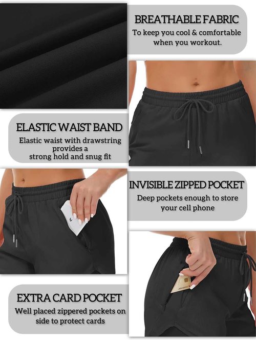 Mancreda Women's Running Shorts - Elastic Athletic Gym Shorts with 3 Zipper Pockets