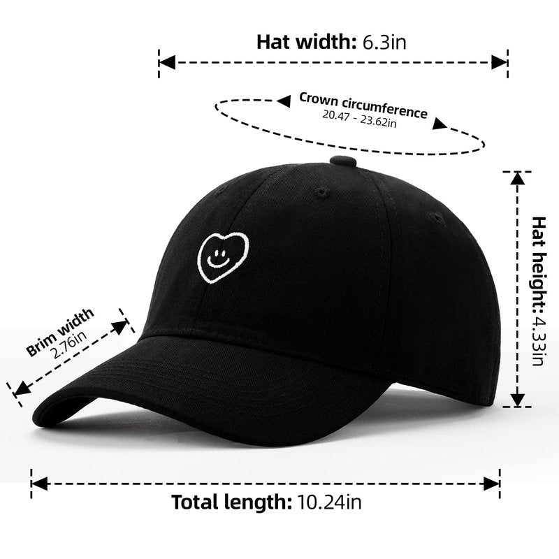 XMMAXFLOW Unisex Baseball Cap with Exquisite Pattern, Adjustable Embroidered Baseball Cap as a Delicate Gift (US, Alpha, One Size, MF09-WhiteSmileLove-Black)