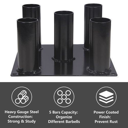 Butizone Barbell Holder Floor Stand Vertical, Corner Weight Bar Storage Rack for Home Gym, Fit for 2 inch Olympic Bars, Curl Bars, Hex Bars, Trap Bars, Triceps bars, Holds 5 Bars