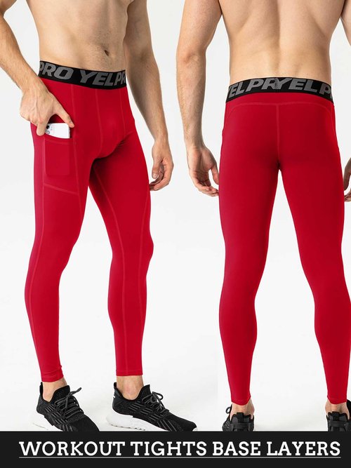 LEICHR 3 Pack Mens Compression Pants Running Tights Athletic Sports Baselayer Pockets Basketball Active Tights