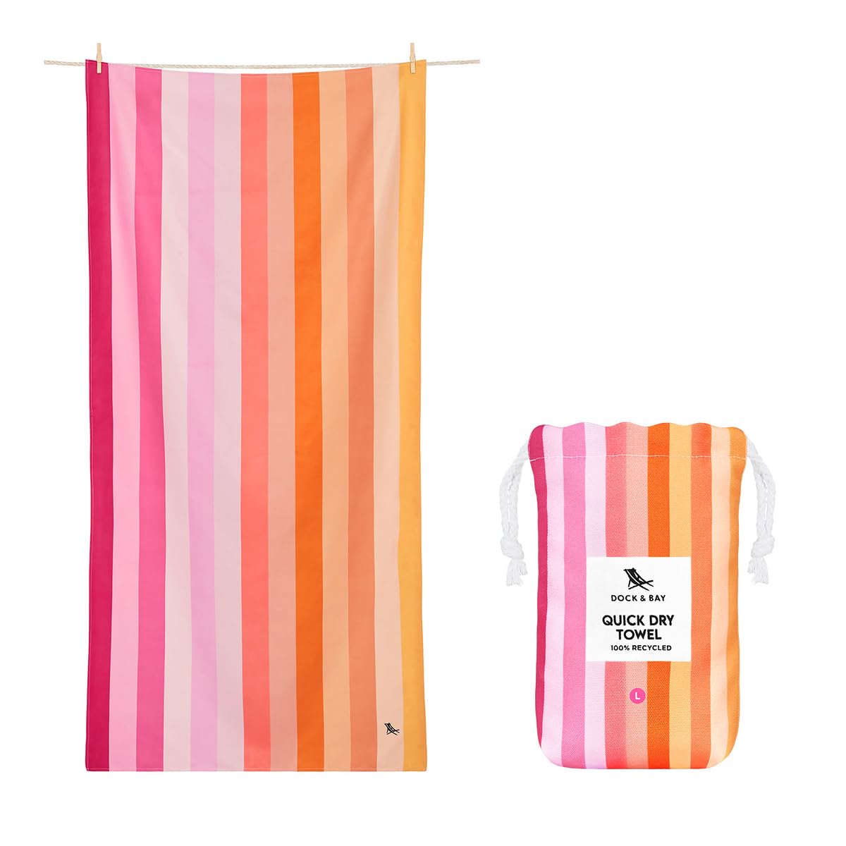 Dock & Bay Beach Towel - Quick Dry, Sand Free - Compact, Lightweight - 100% Recycled - Includes Bag - Rainbow Shores - Set of 4 - Extra Large (200x90cm, 78x35)