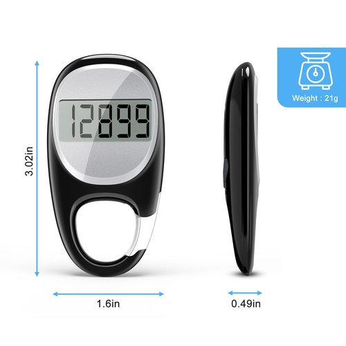 Simple Pedometer for Walking, Accurate Step Tracker with Carabiner, 3D Step Counter for Men Women Seniors - Black