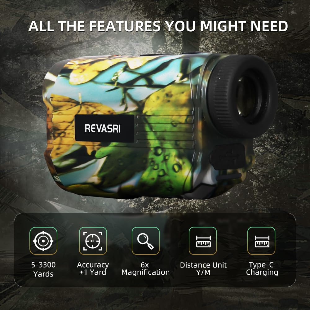REVASRI Laser Rangefinder for Hunting, 2200/3300 Yards Range, Los/Vertical/Horizontal/Speed/Scan Measurement, Fast Measurement Hunting Rangefinder, Rechargeable (3300 Yards)
