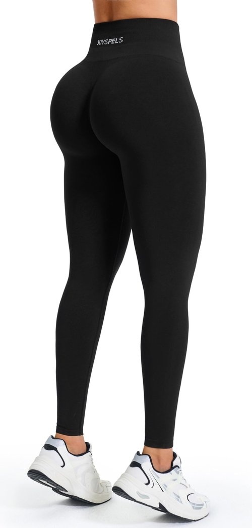 JOYSPELS Seamless Booty Lifting Pants for Women - High Waisted Squat Proof Gym Athletic Tights Scrunch Workout Leggings Black M