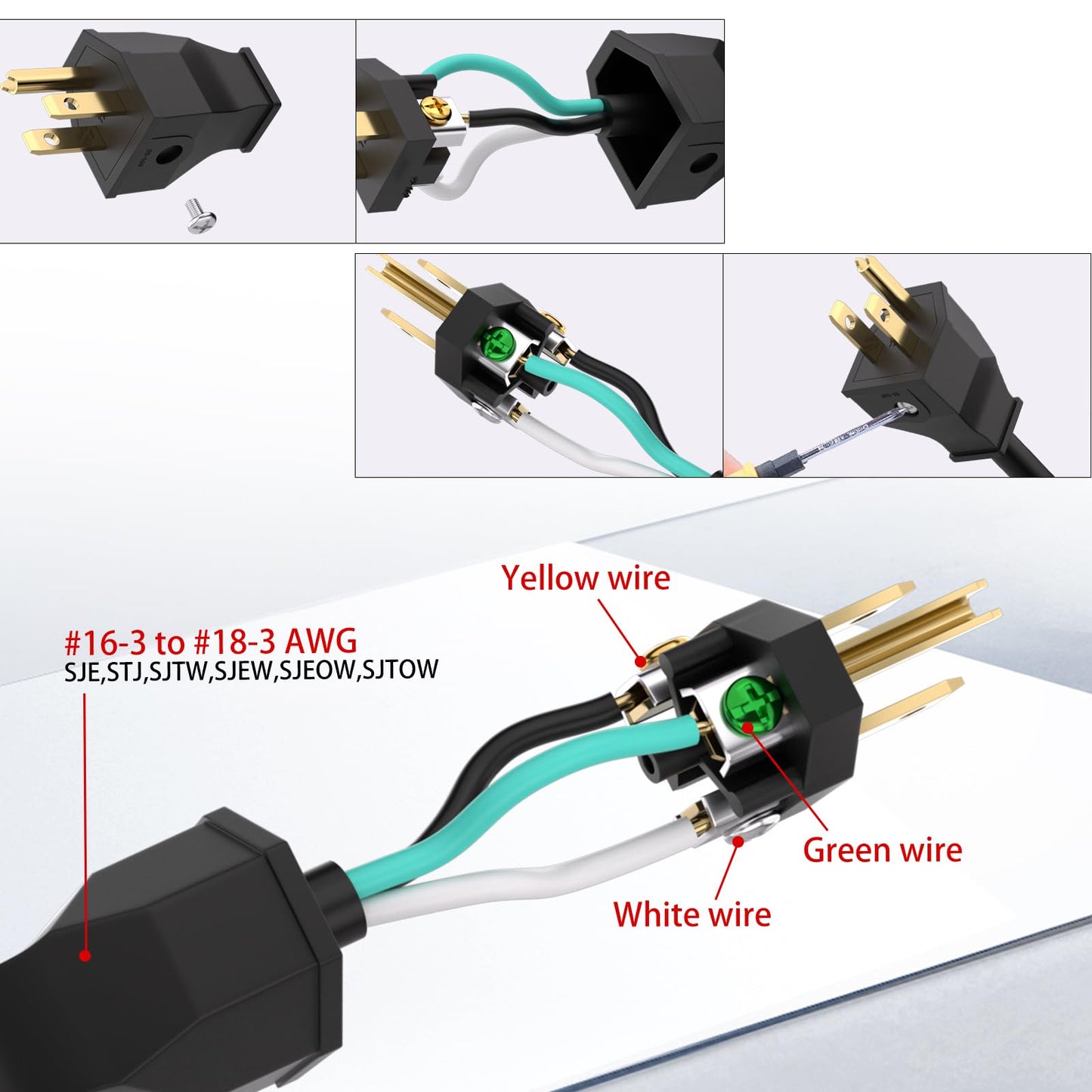 STARELO 5PCS Electrical Replacement Plug NEMA 5-15P Extension Cord Ends Black Shell 125V 15A 2Pole 3Wire.(Male)
