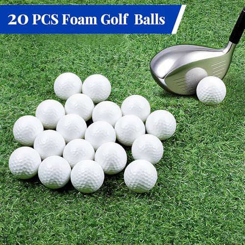 White 20 Pack 41mm Foam Golf Balls with Tees – Limited Flight Realistic Feel Indoor/Outdoor Practice