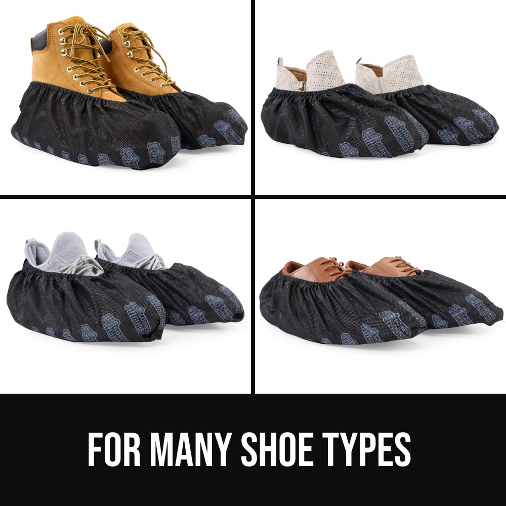 GORILLA GUARD Shoe Covers Disposable, Pack of 50 (25 Pairs) Ankle Booties, Tear and Dust Resistant Accessories for Work, Heavy Duty Safety Boot Cover for Indoors and Outdoors, Secure Fit Black