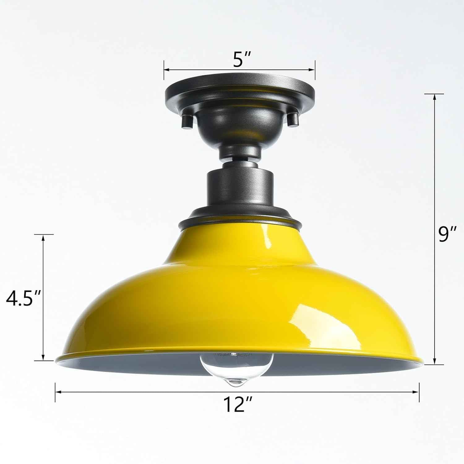 12-Inch Farmhouse Semi Flush Mount Ceiling Light - Black Industrial Barn Fixture for Bedroom, Kitchen, Foyer