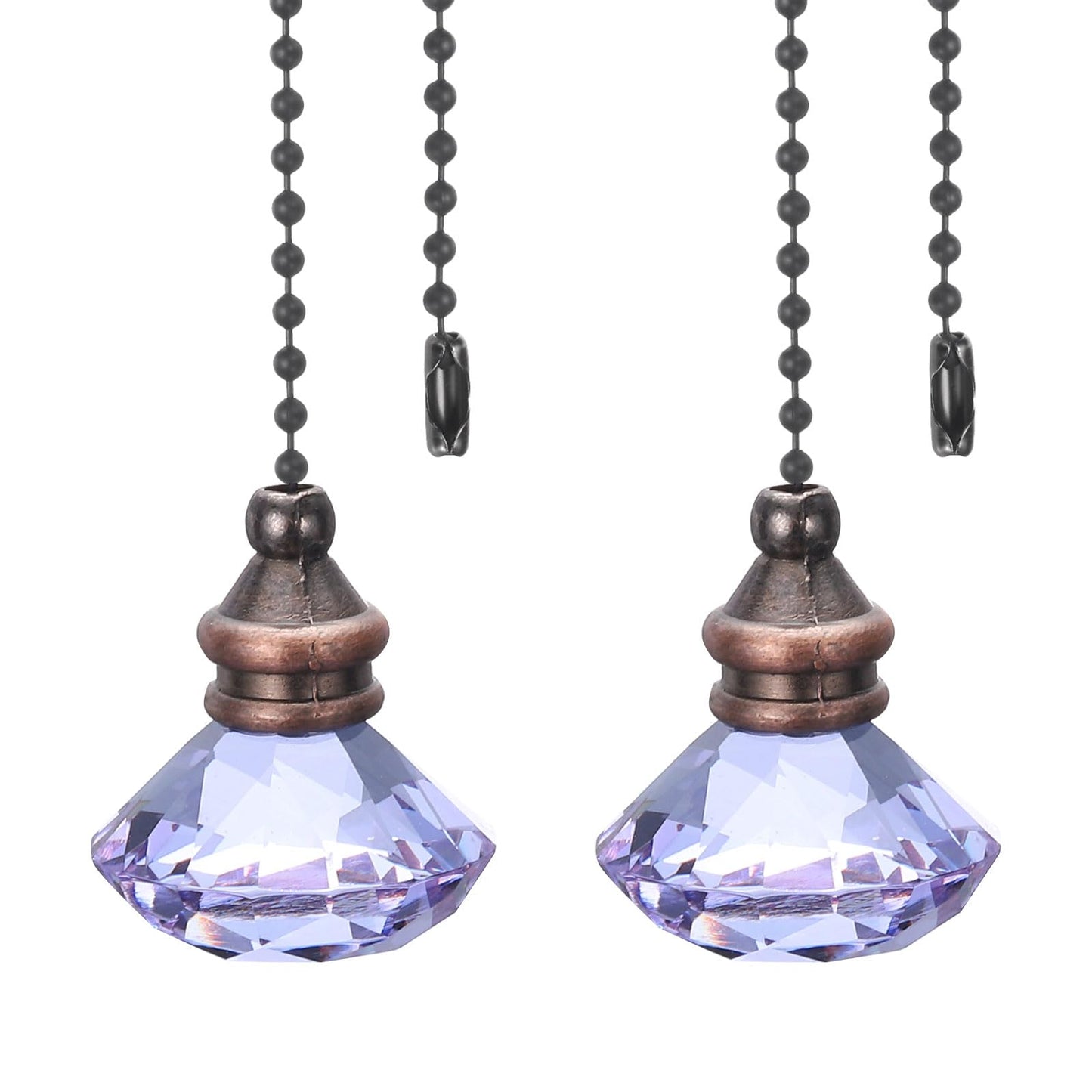 PATIKIL Ceiling Fan Pull Chain, 2 Pack 12" Decorative Diamond Pendant Chain Extender Charm Extension Pull String for Ceiling Fans Light Lamp, Purple