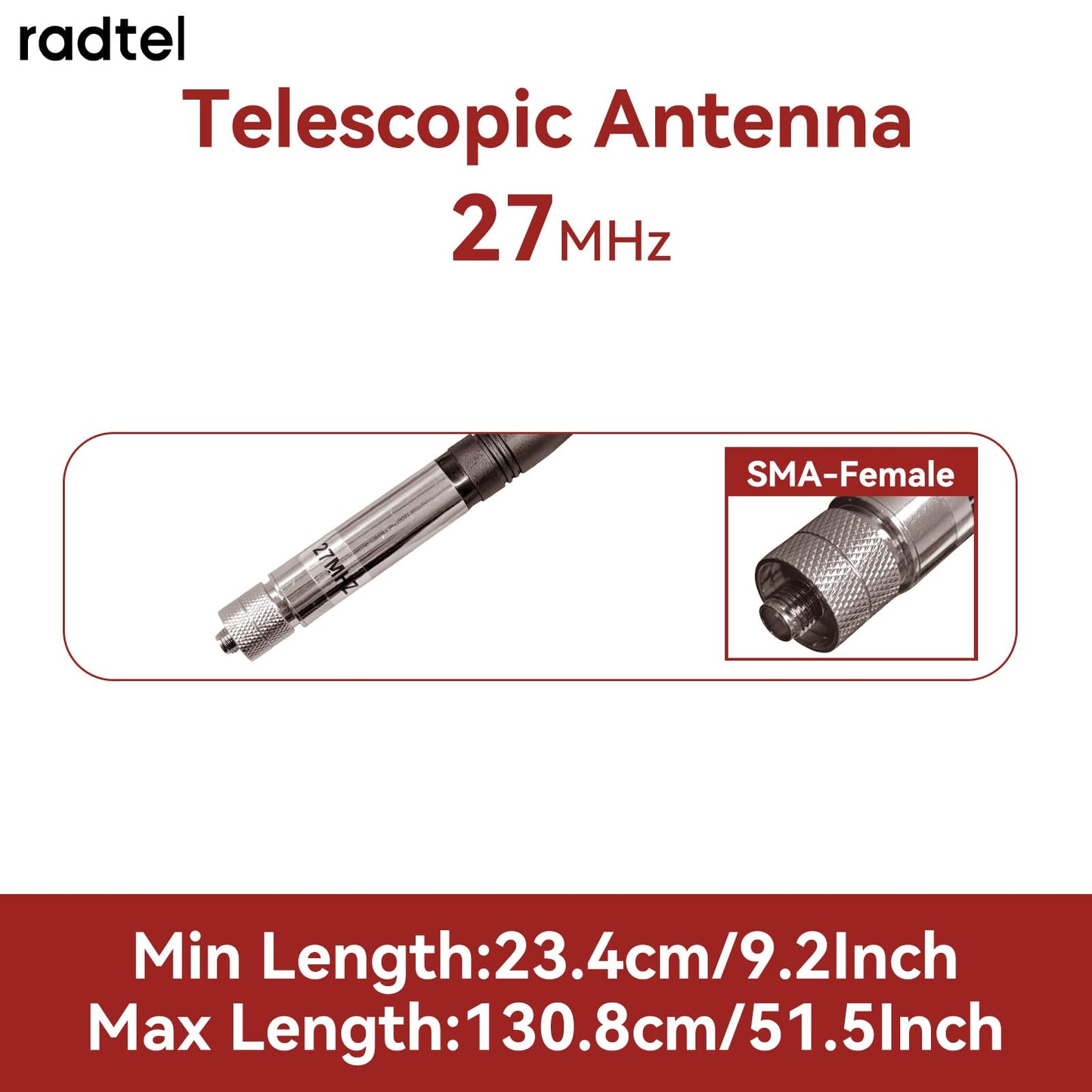 Radtel RTA-27B Telescopic 27MHz CB Antenna SMA-Female Connector for Radtel RT-860 RT-880 RT-880G UV-98 Plus RT-920 RT-950 RT-950 PRO BJ-7800 BJ-9000 Handheld Radio