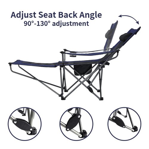 OUTDOOR LIVING SUNTIME Reclining Camping Folding Portable Mesh Chair with Removabel Footrest(DarkBlue)
