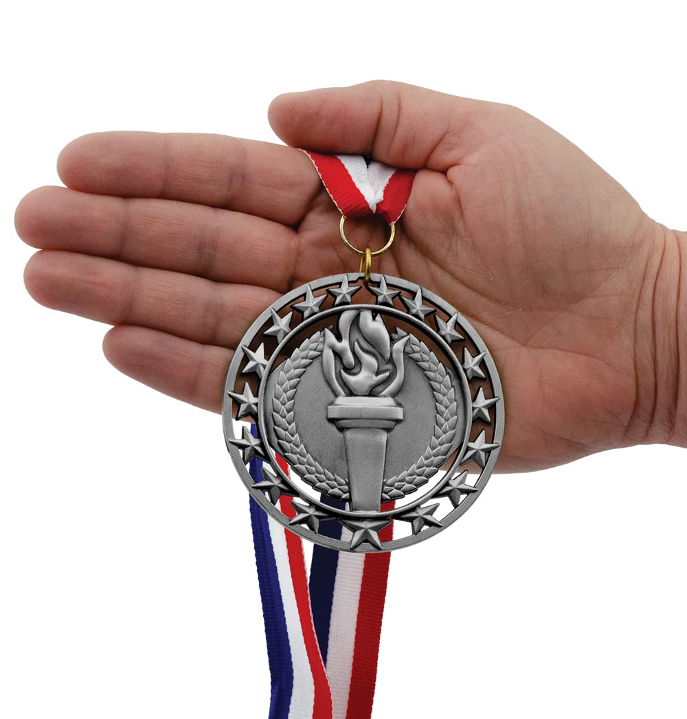 Hodges Award Medals - Gold, Silver, and Bronze Award Medals - 3 Pack (Victory Torch)