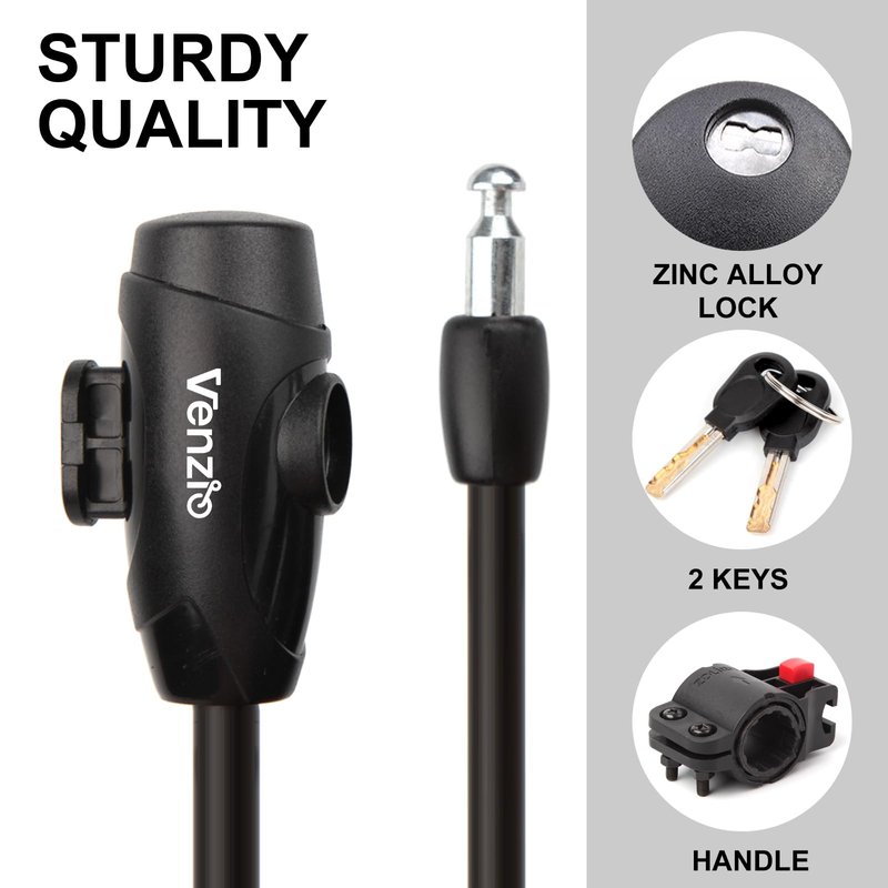 Venzio 4FT Heavy Duty Anti-Theft Bicycle Cable Lock, Bike Lock Cable with 2 Keys and Mounting Bracket, 1/2 inch(12mm) Coiled Steel Cable with Dustproof Insert for Bikes, Scooters, Gates, Fences