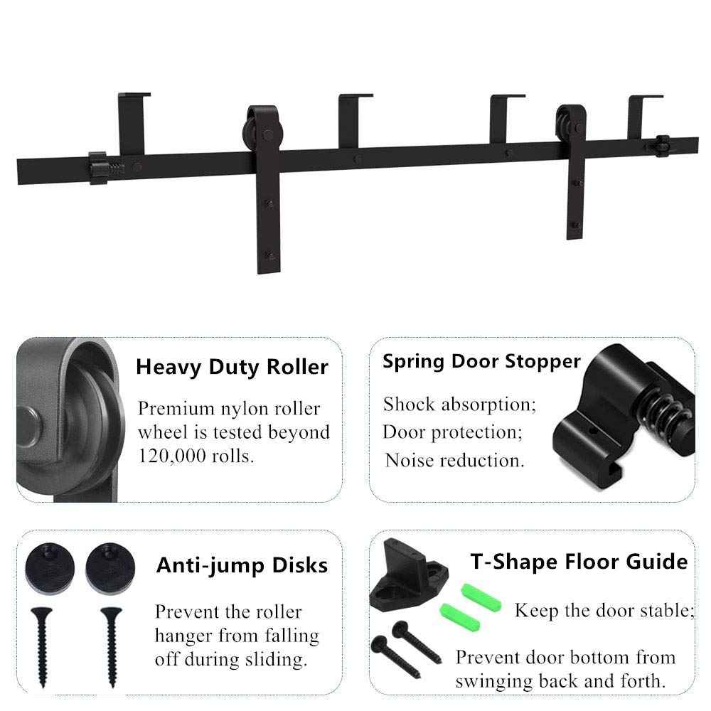 CCJH 6FT Ceiling Mount Bracket Sliding Barn Door Hardware Kit Black,Strong Bearing, Low Ceiling L-Shape Bracket System, Fit 36" Wide Single Door Panel (Basic Style)