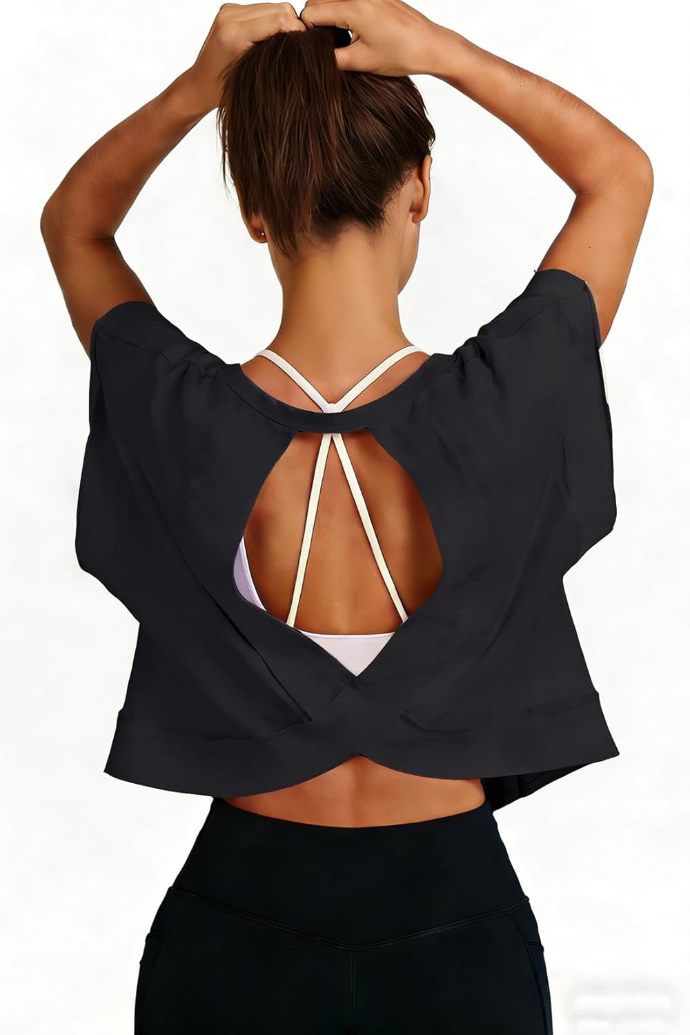 Skiennix Women's Open Back Workout Shirt - Cotton Short Sleeve Crop Top for Yoga & Fitness