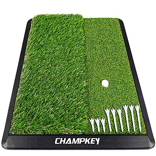 Champkey 1'5 x 1'1 Lite Golf Hitting Mat with 9 Tees & Rubber Tee Holder - Heavy-Duty Indoor/Outdoor