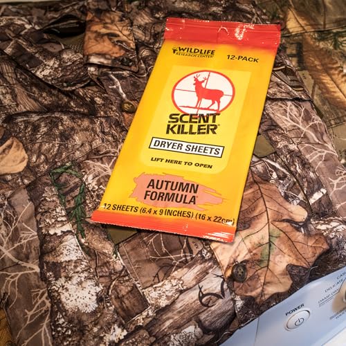 Scent Killer Dryer Sheets for Hunting Clothes - Autumn Forest, 12 Pack
