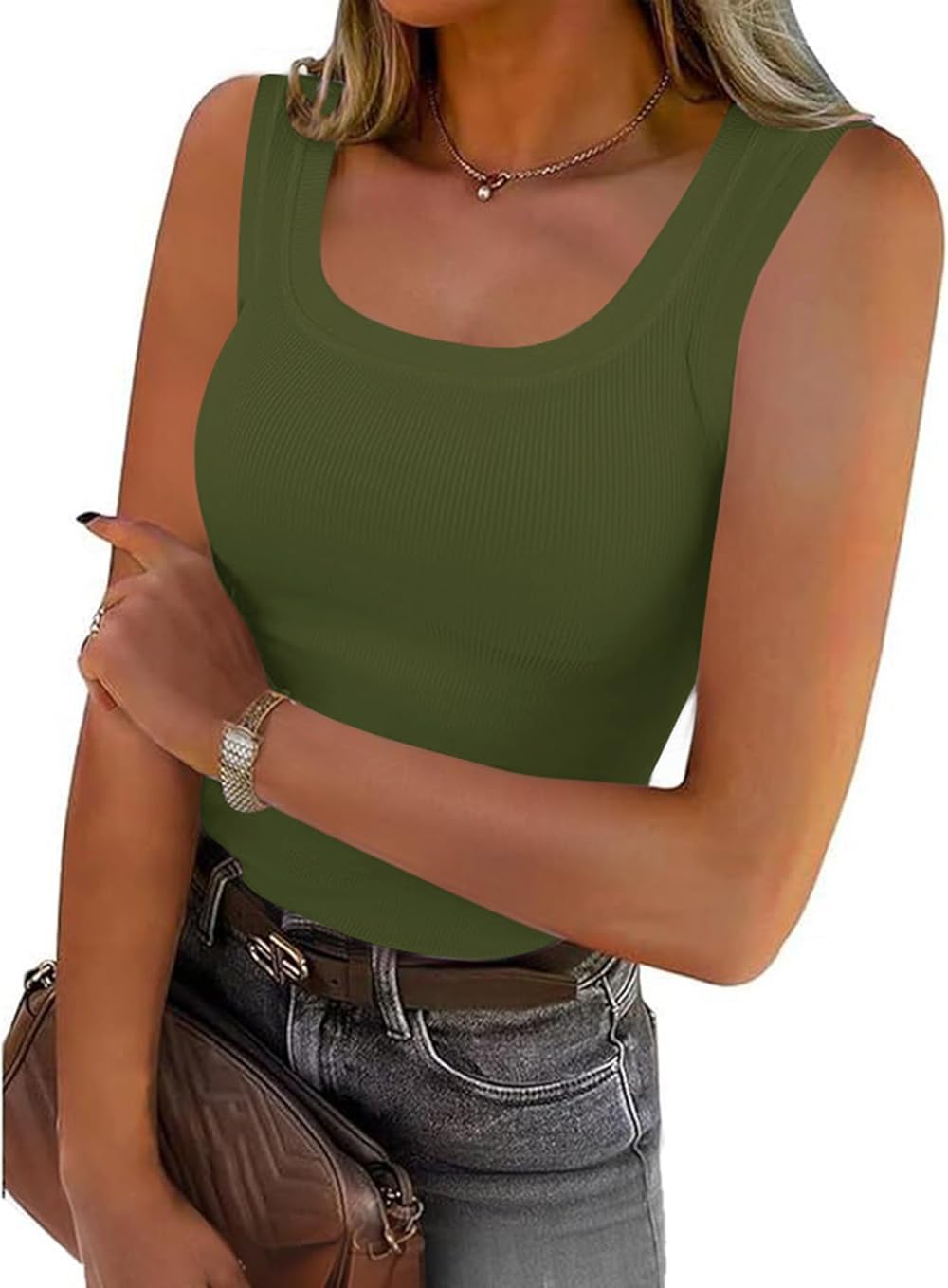 SVALIY Women's Ribbed Tank Top - Fitted Square Neck Sleeveless Shirt | Summer Essential