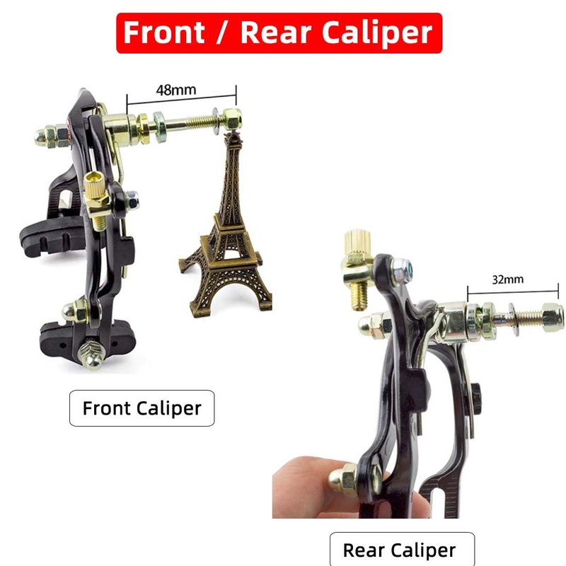 Bike Brakes Calipers, Bicycle Rim C Type Brake Sets, Front and Rear Side Pull C Caliper Brake with 48mm Pads and 4.33In Long Arm Fit for Most Road Bicycle, 1 Pair, Silver