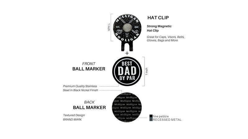 MULLIGAN HOOLIGAN Best Dad by Par Golf Ball Marker + Magnetic Hat Clip Premium Metal Marker, Strong Magnetic Hold, Easy-to-See Design, Durable & Lightweight Golf Accessory, Unique Gift for Dad