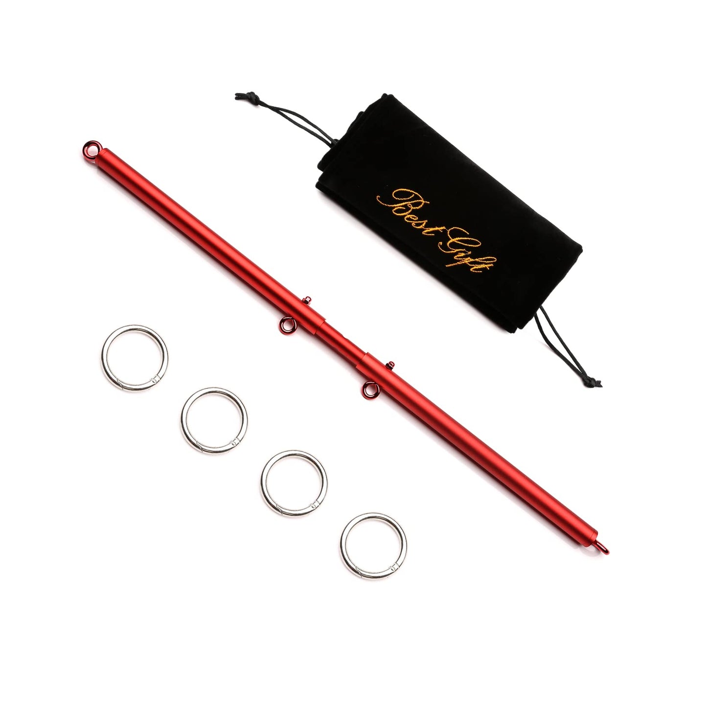 TMEOIIPY Pilates Exercise bar, Red Yoga Exercise Adjustable Spreader Bar with 4 Red Adjustable Straps Sports Aid Training Fitness Gear, Pilates aid kit, Stretching Exercise Tools